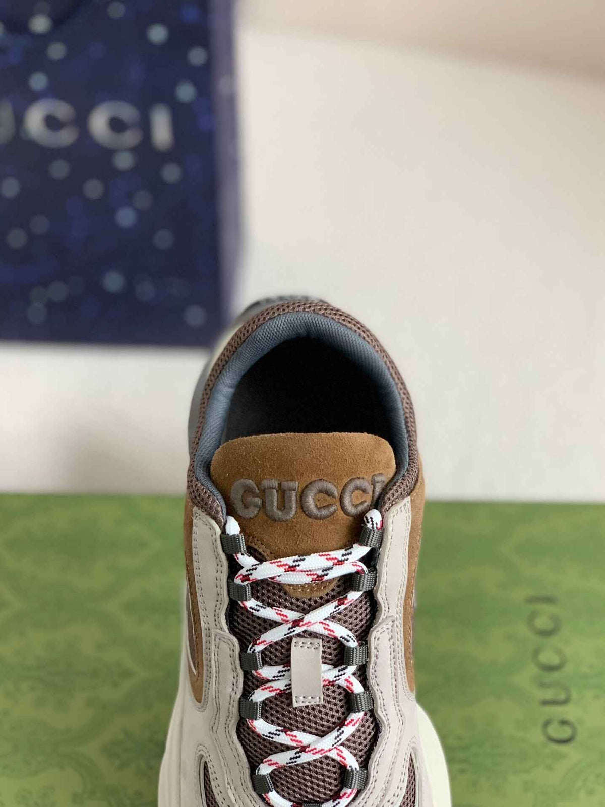 Gucci Men's Runner Sneaker – Beige, Brown & Grey Mesh Leather CUSTOM