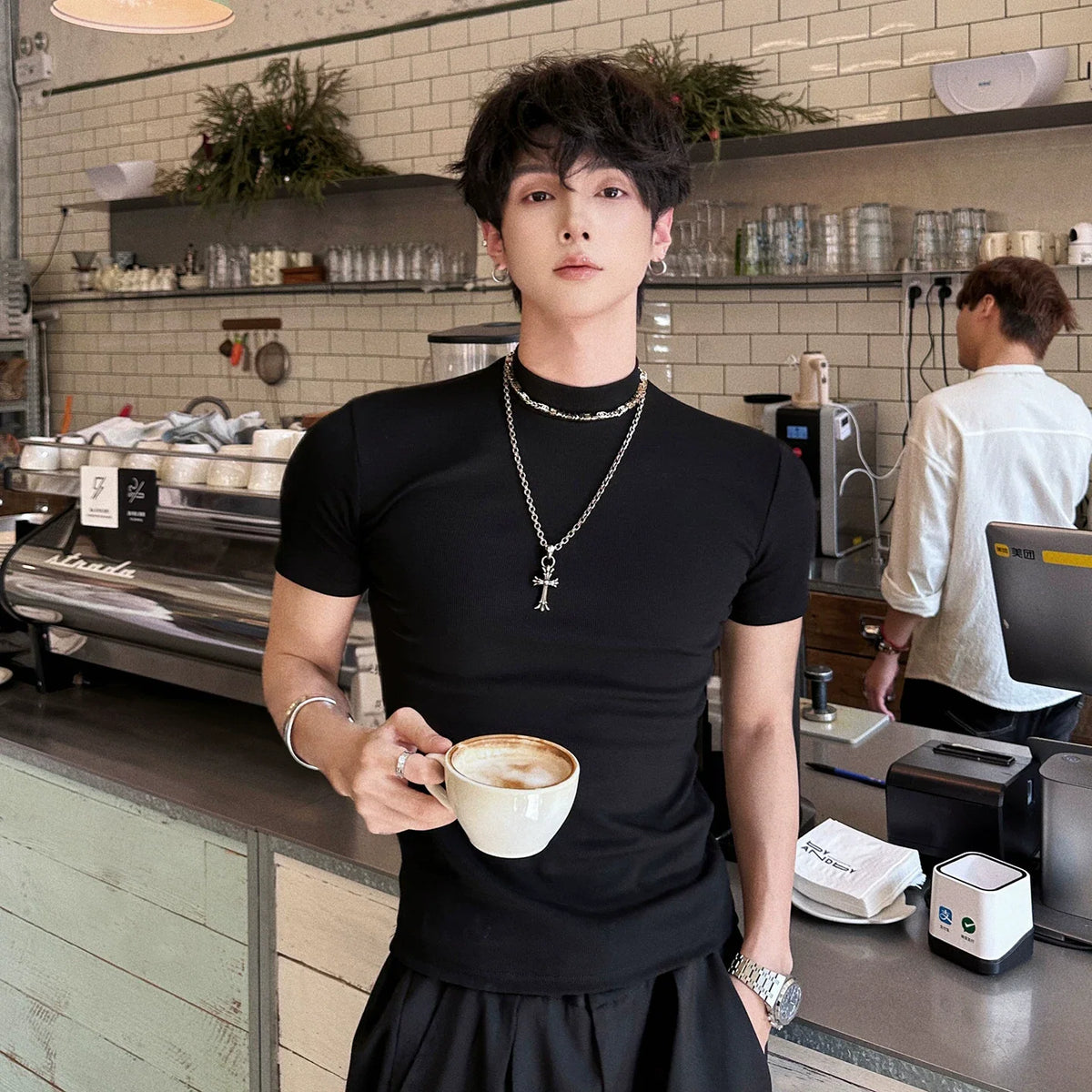 Fitted Mock-Neck Short-Sleeve Tee - Notkicks