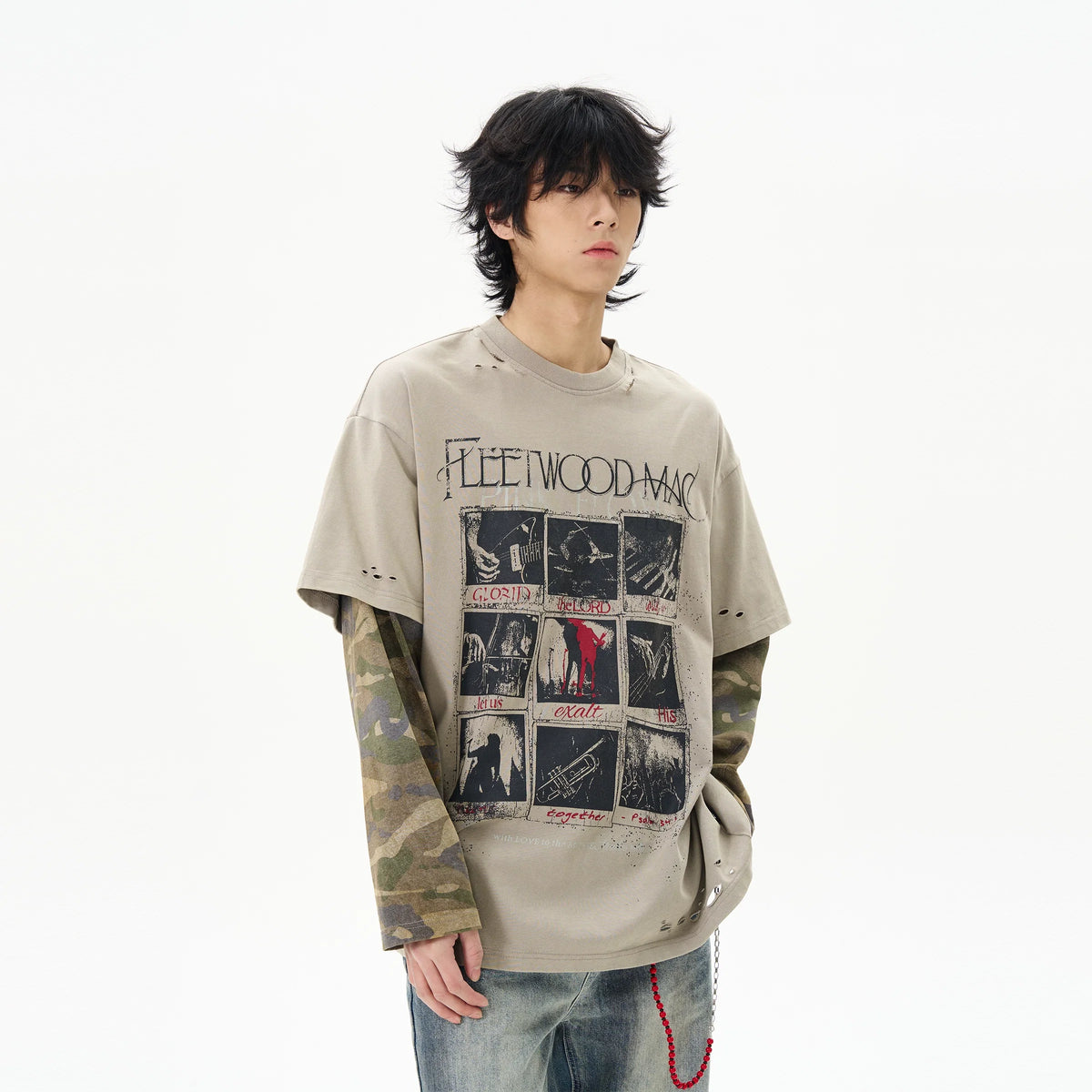 Vintage Layered Camo Sleeve T-Shirt - Notkicks