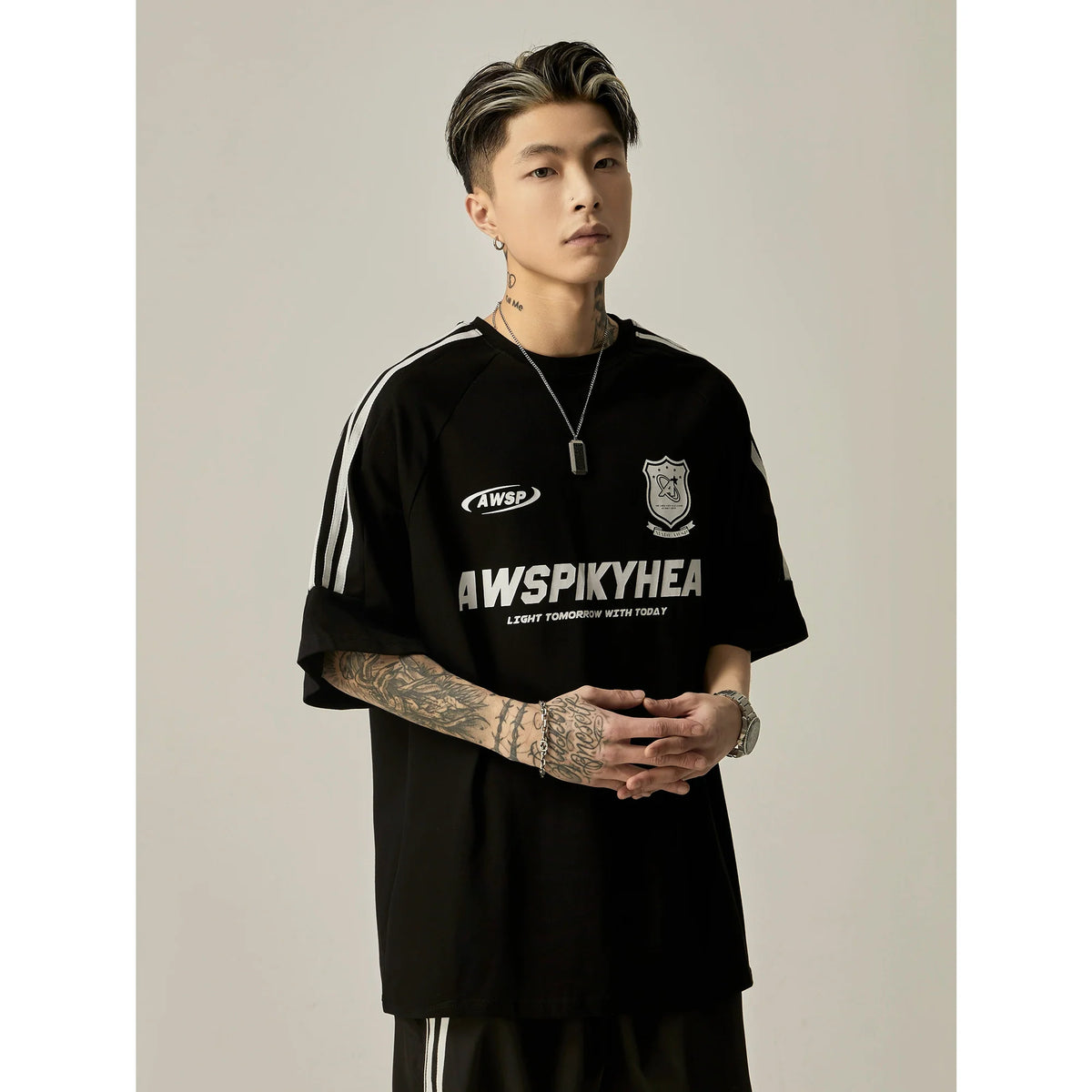 Oversized Grey Athletic Logo T-Shirt - Notkicks
