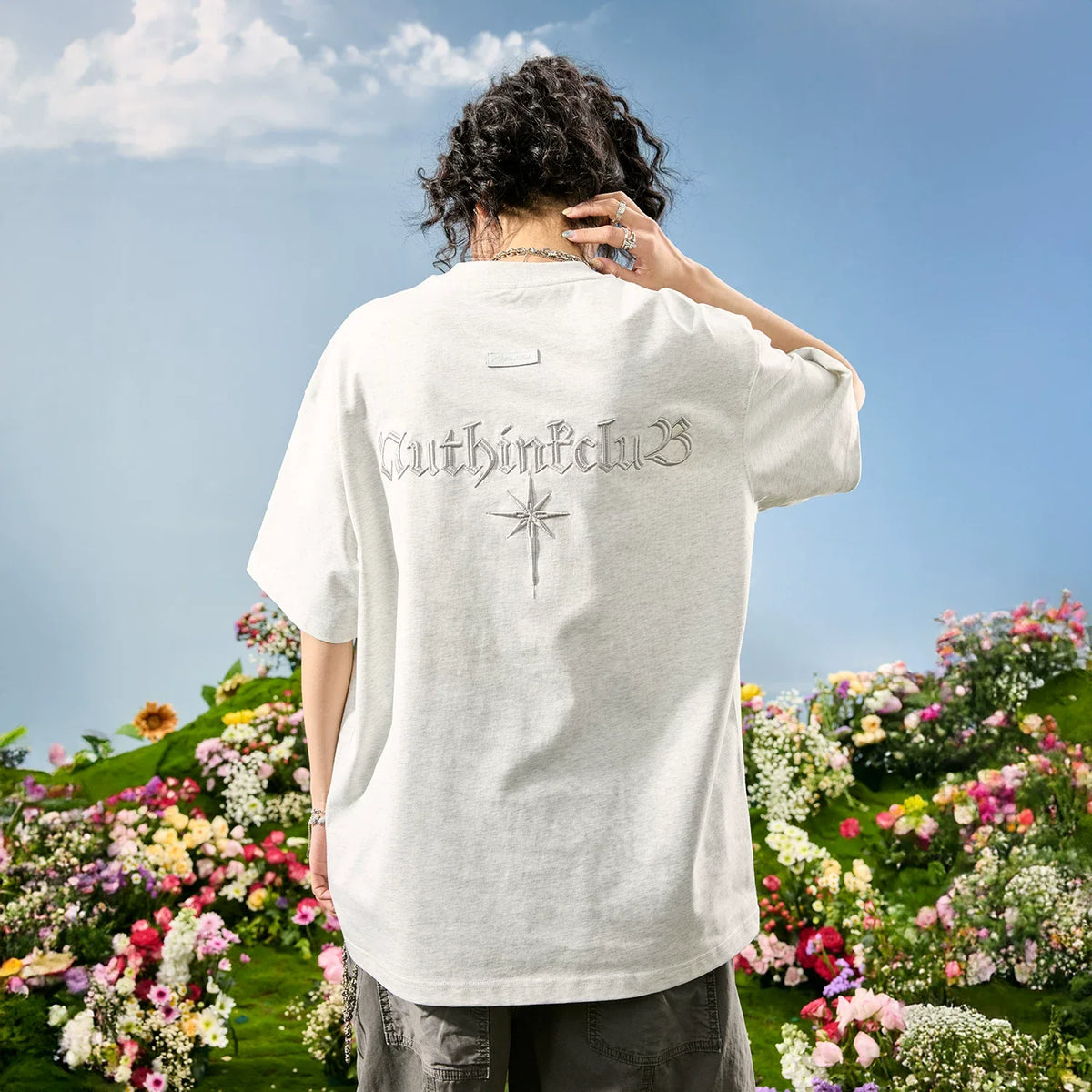 Oversized Tonal Embroidered Back T-Shirt - Notkicks