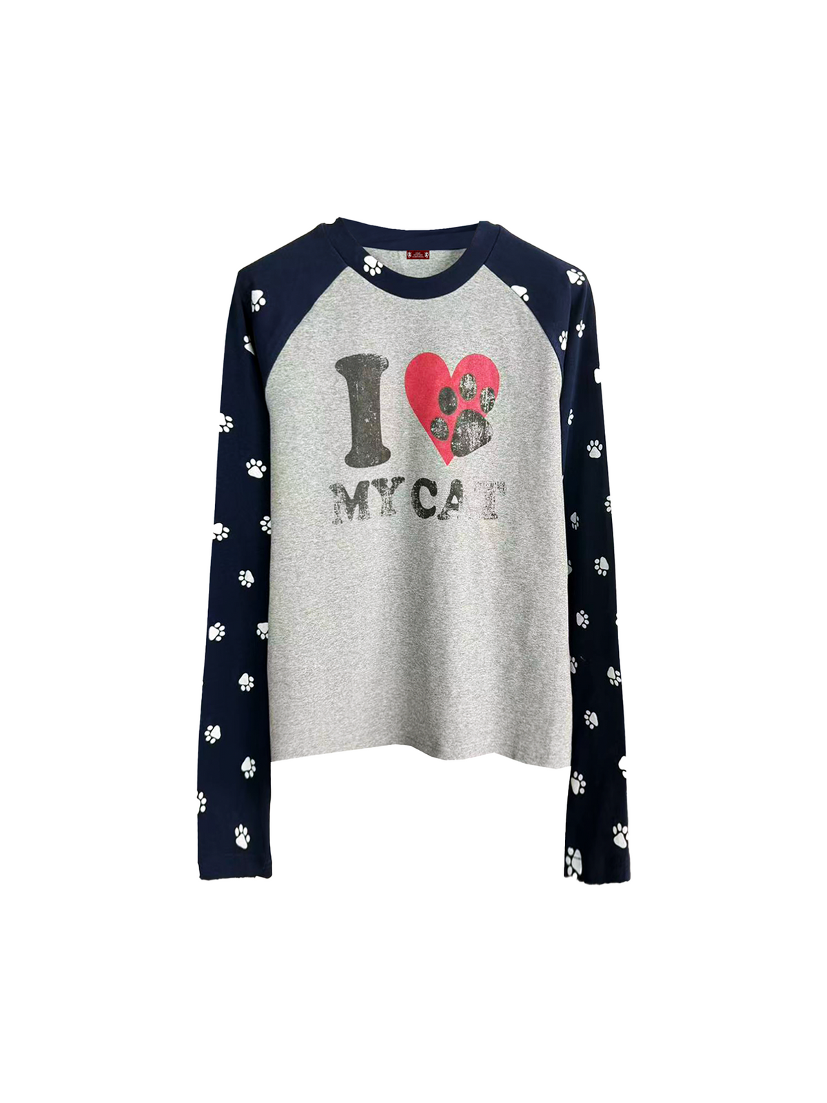 Pawprint Heart Cat Raglan Long-Sleeve Tee - Notkicks