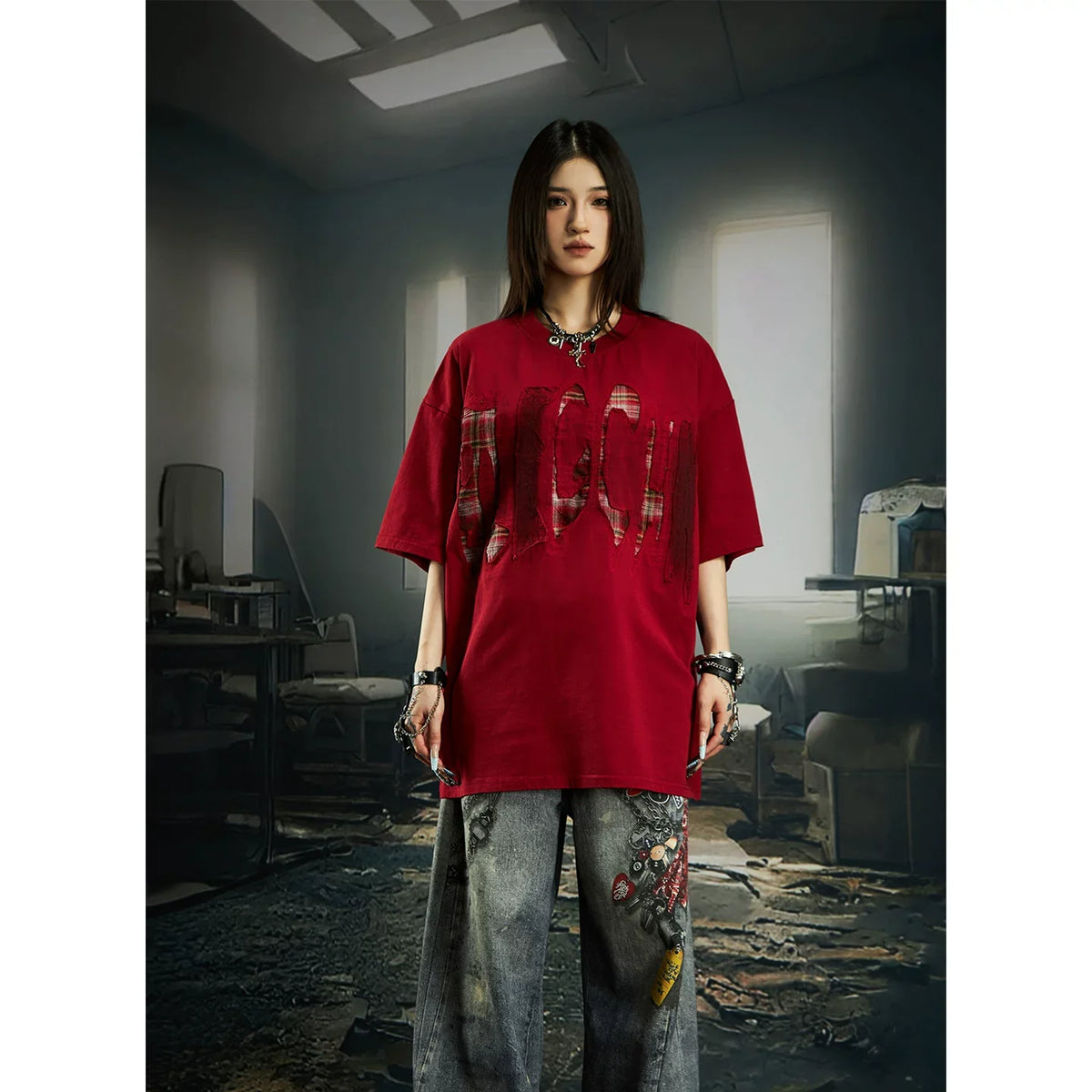 Bleached Shred Plaid Slash Tee - Notkicks