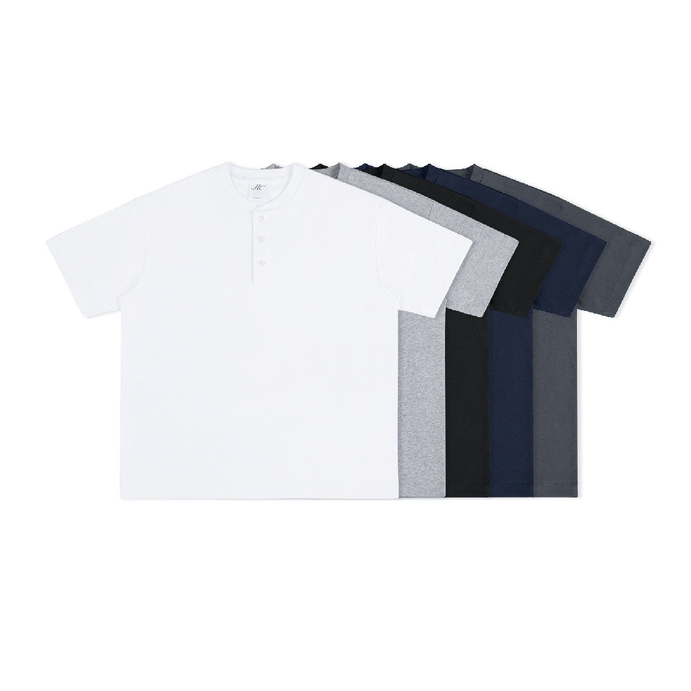 320G Heavyweight Cotton Henley Oversized Tee - Notkicks