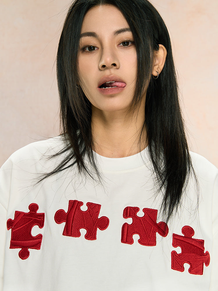 Unique 3D Textured Jigsaw Puzzle Embroidered Tee - Notkicks