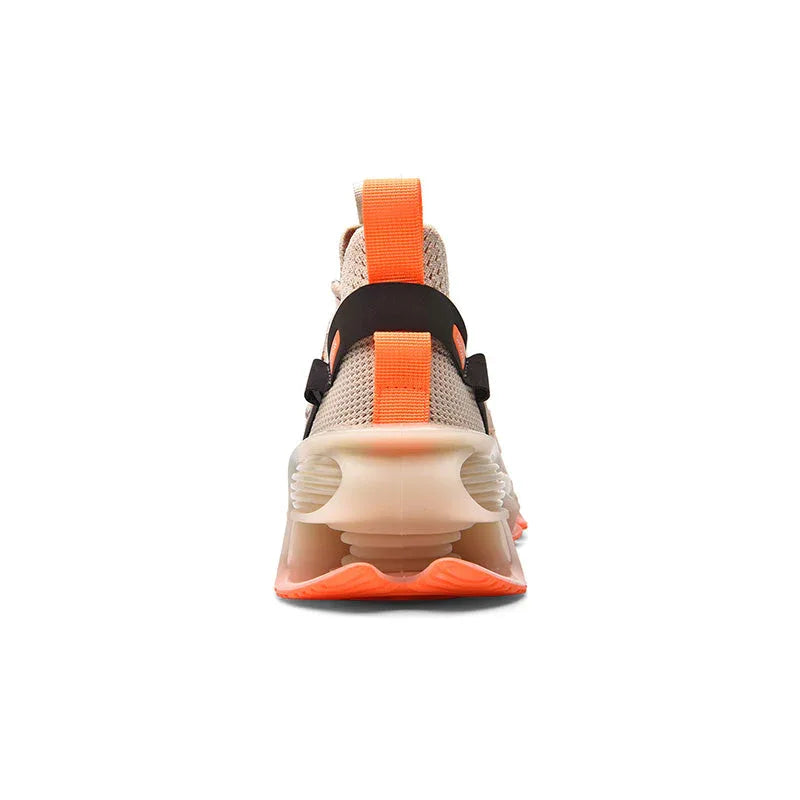 Nova Sole T84 Sneakers - LUXURYURBANWEAR rear view in beige and orange, showing heel structure and pull tab for easy wear.