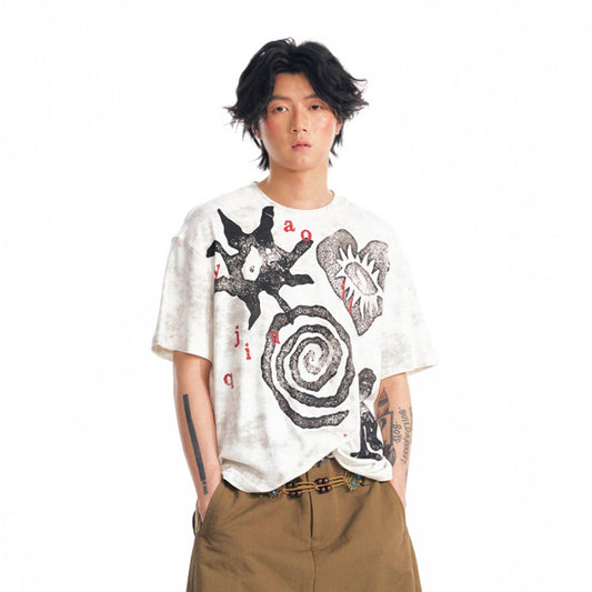Washed Tribal Graphic Cotton Tee - Notkicks