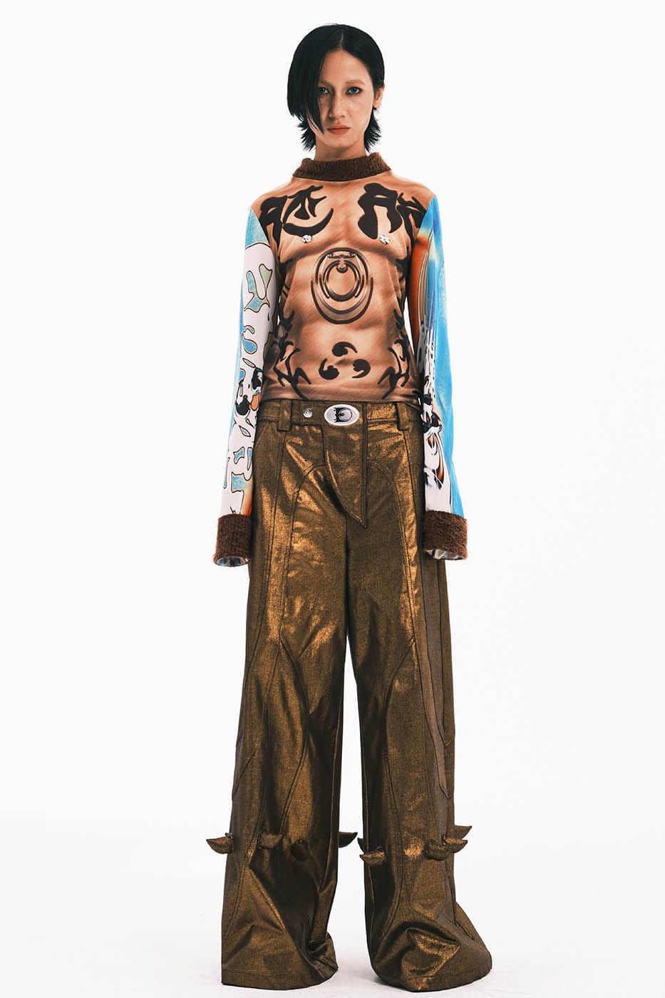 EMBRYO Tattoo-Illusion Sheer Mesh Long-Sleeve Top - Notkicks