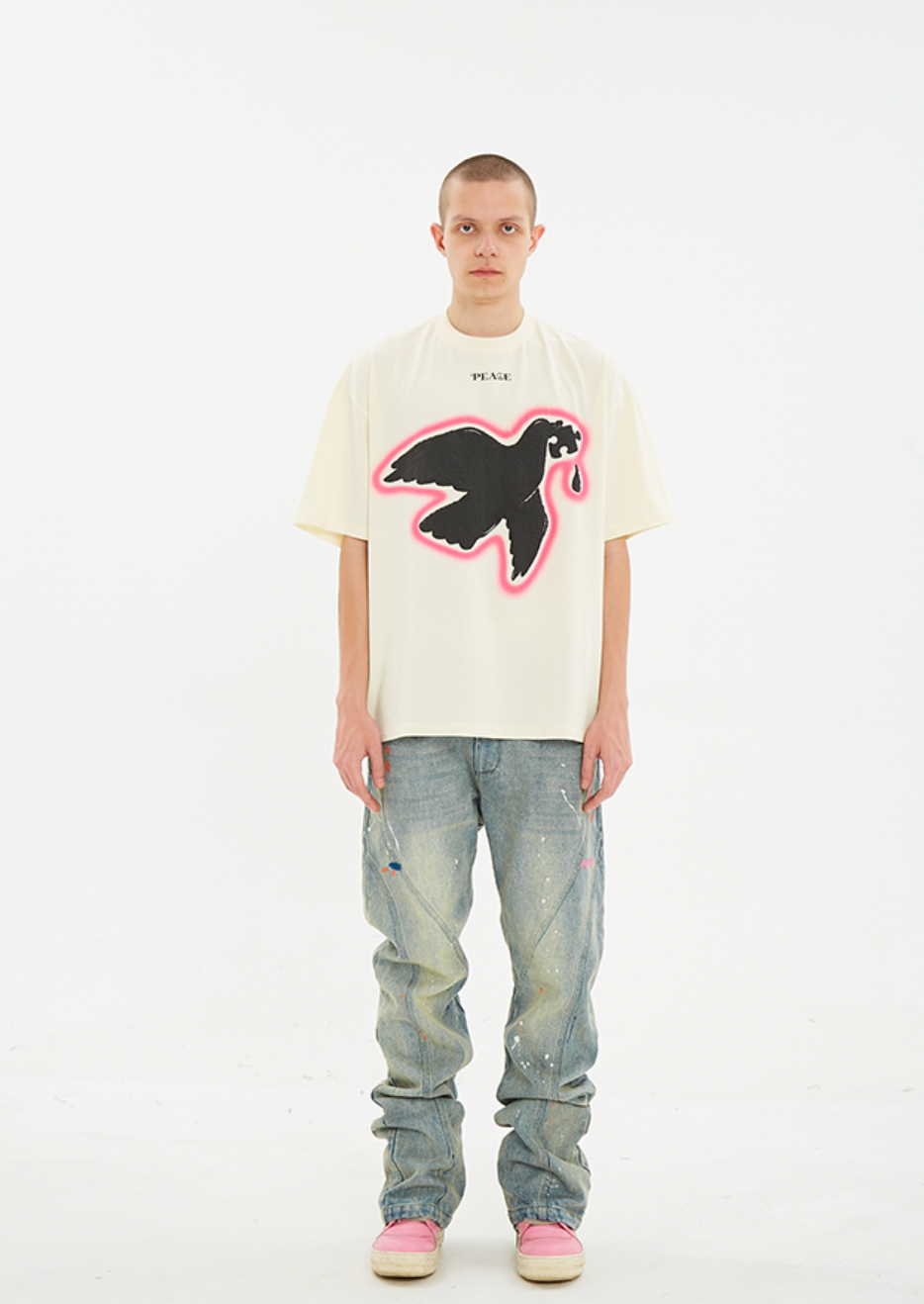 Serene Dove Suede-Finish Foam-Print T-Shirt - Notkicks