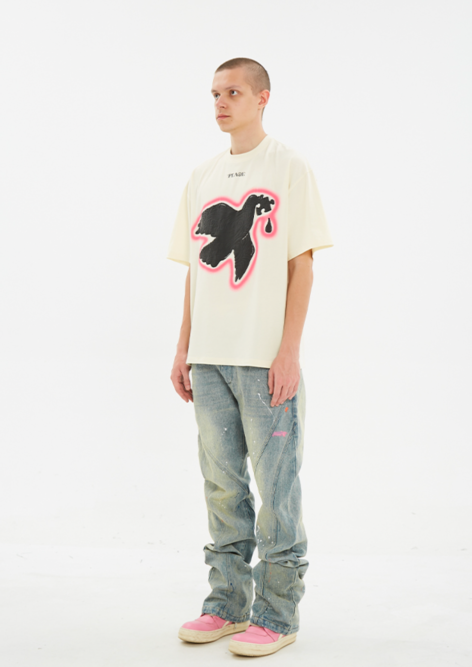 Serene Dove Suede-Finish Foam-Print T-Shirt - Notkicks