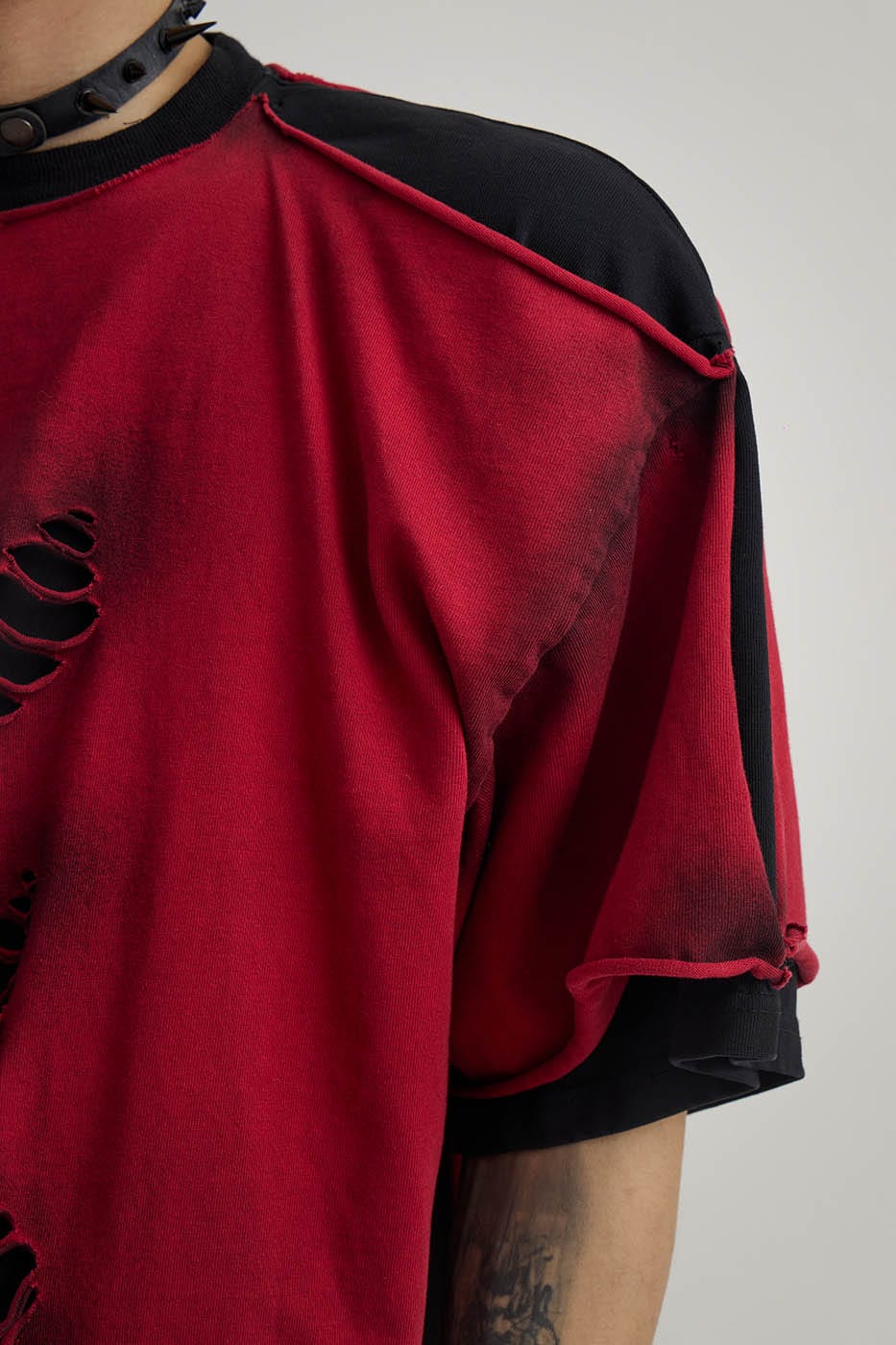 Double-Layered Ripped Red Tee - Notkicks