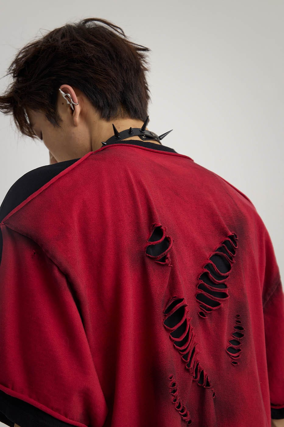 Double-Layered Ripped Red Tee - Notkicks