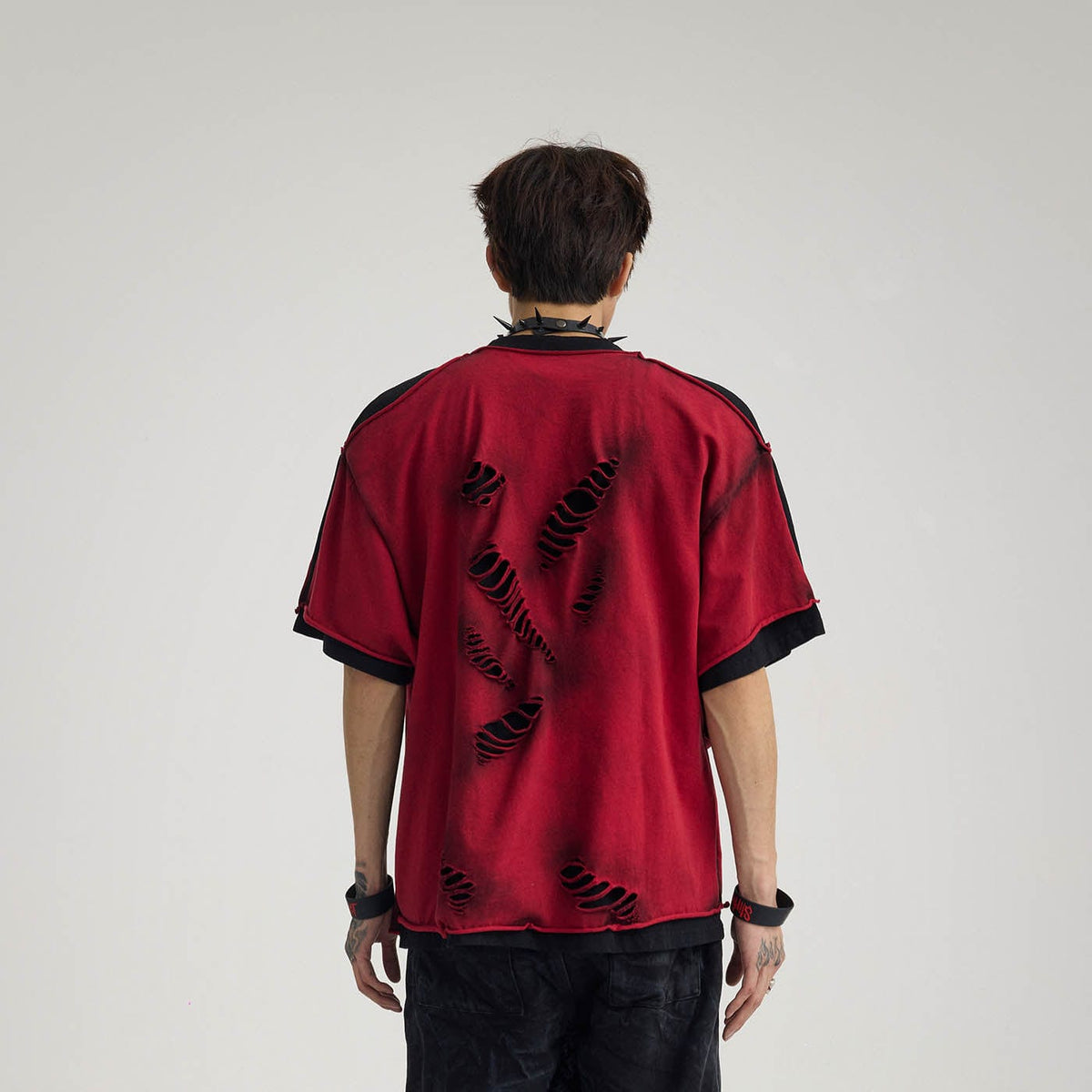 Double-Layered Ripped Red Tee - Notkicks