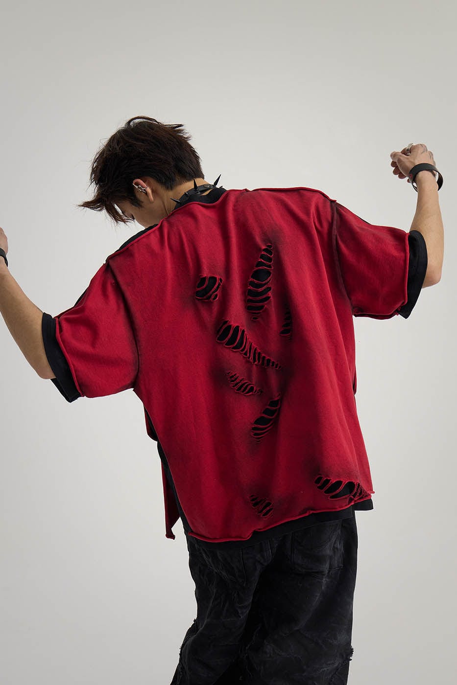 Double-Layered Ripped Red Tee - Notkicks
