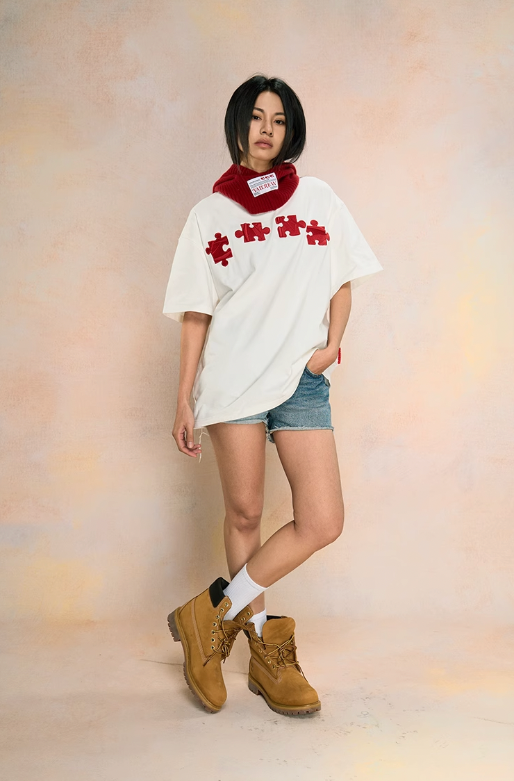Unique 3D Textured Jigsaw Puzzle Embroidered Tee - Notkicks