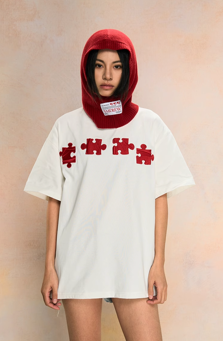 Unique 3D Textured Jigsaw Puzzle Embroidered Tee - Notkicks
