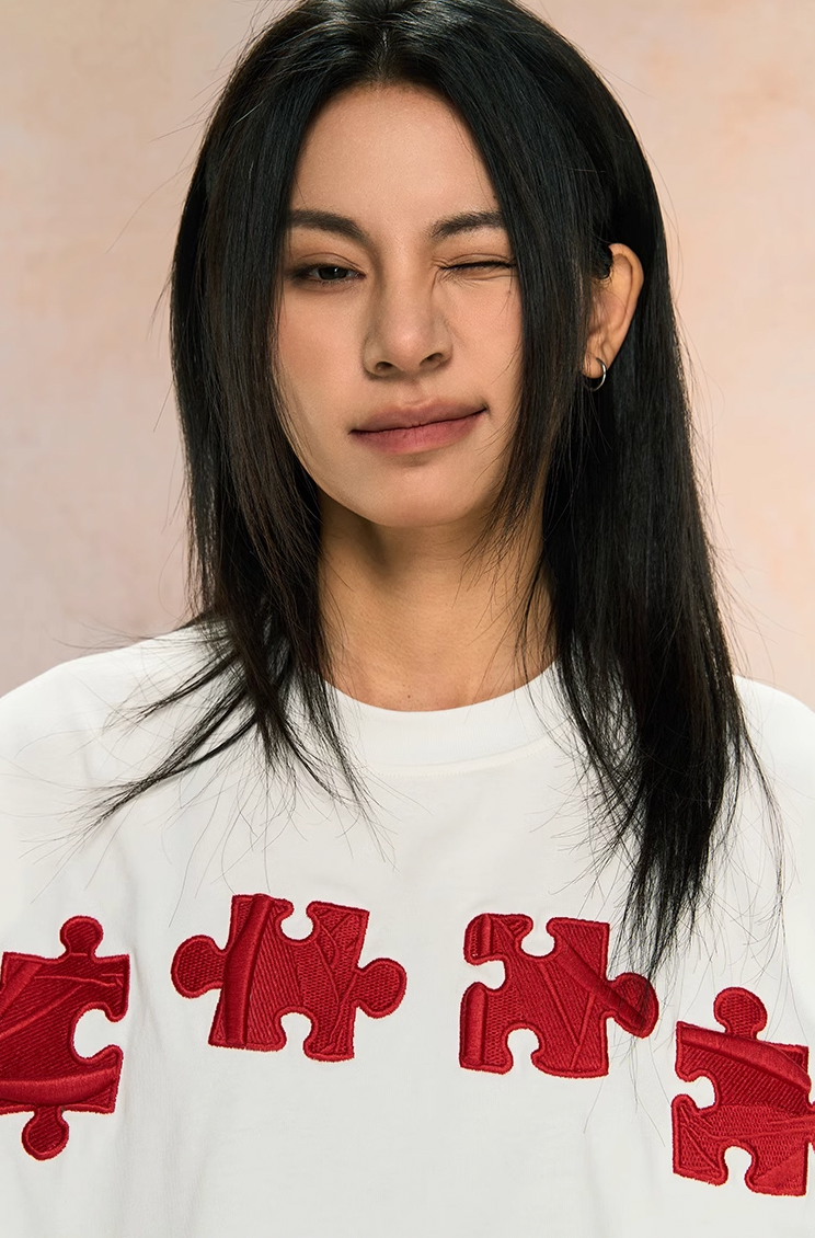 Unique 3D Textured Jigsaw Puzzle Embroidered Tee - Notkicks
