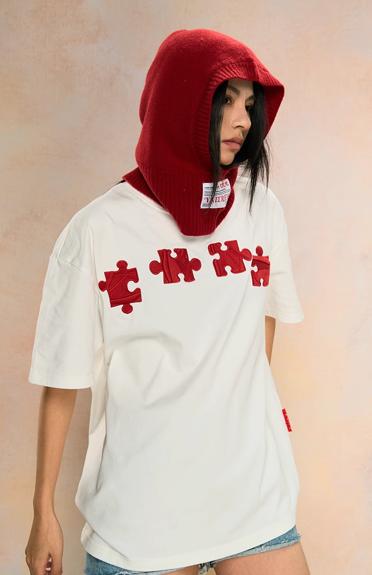 Unique 3D Textured Jigsaw Puzzle Embroidered Tee - Notkicks