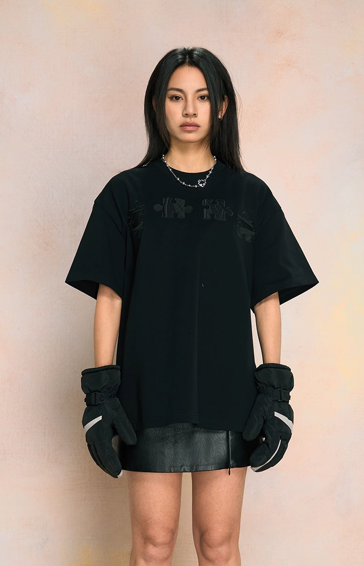 Unique 3D Textured Jigsaw Puzzle Embroidered Tee - Notkicks
