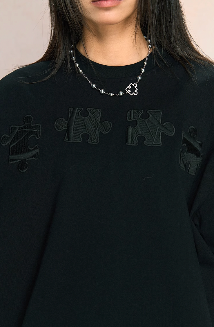 Unique 3D Textured Jigsaw Puzzle Embroidered Tee - Notkicks