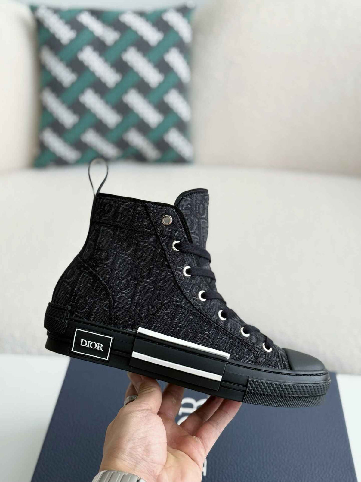 Dior B23 High-Top Sneaker in Black Dior Oblique Jacquard HolloShoe