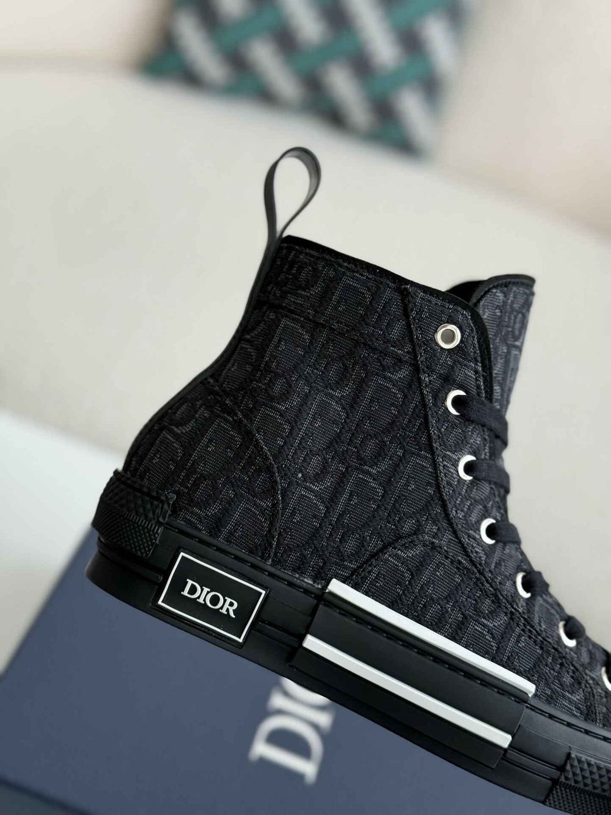 Dior B23 High-Top Sneaker in Black Dior Oblique Jacquard HolloShoe