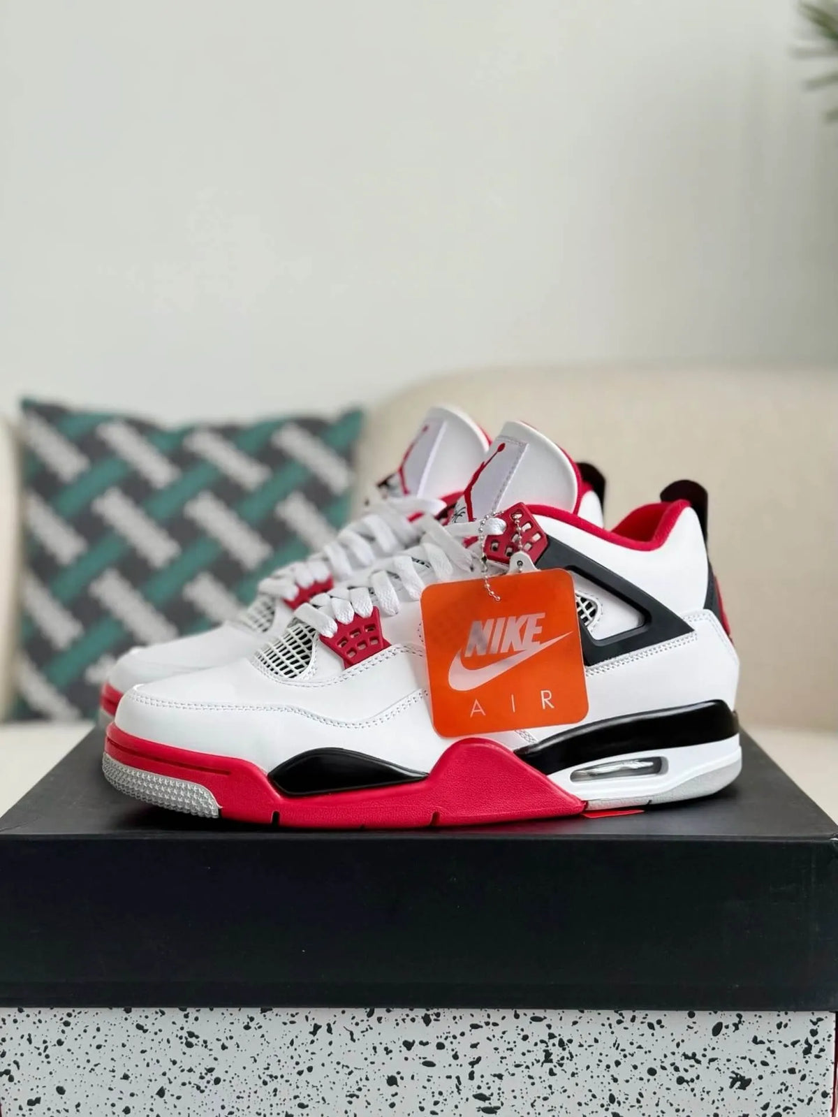Air Jordan 4 Retro “Fire Red” Sneakers – White, Red & Black - OMYGOODS