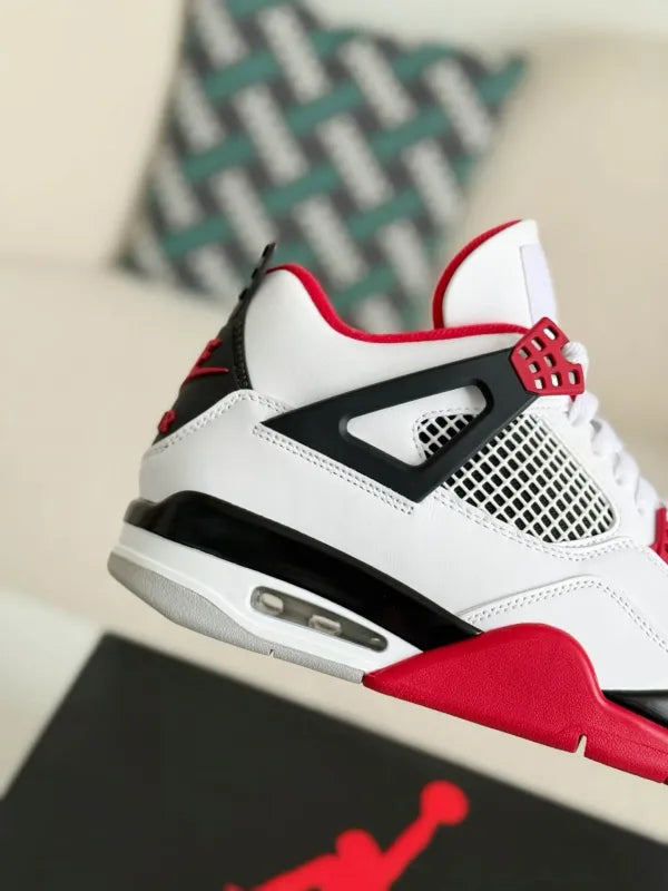 Air Jordan 4 Retro “Fire Red” Sneakers – White, Red & Black - OMYGOODS