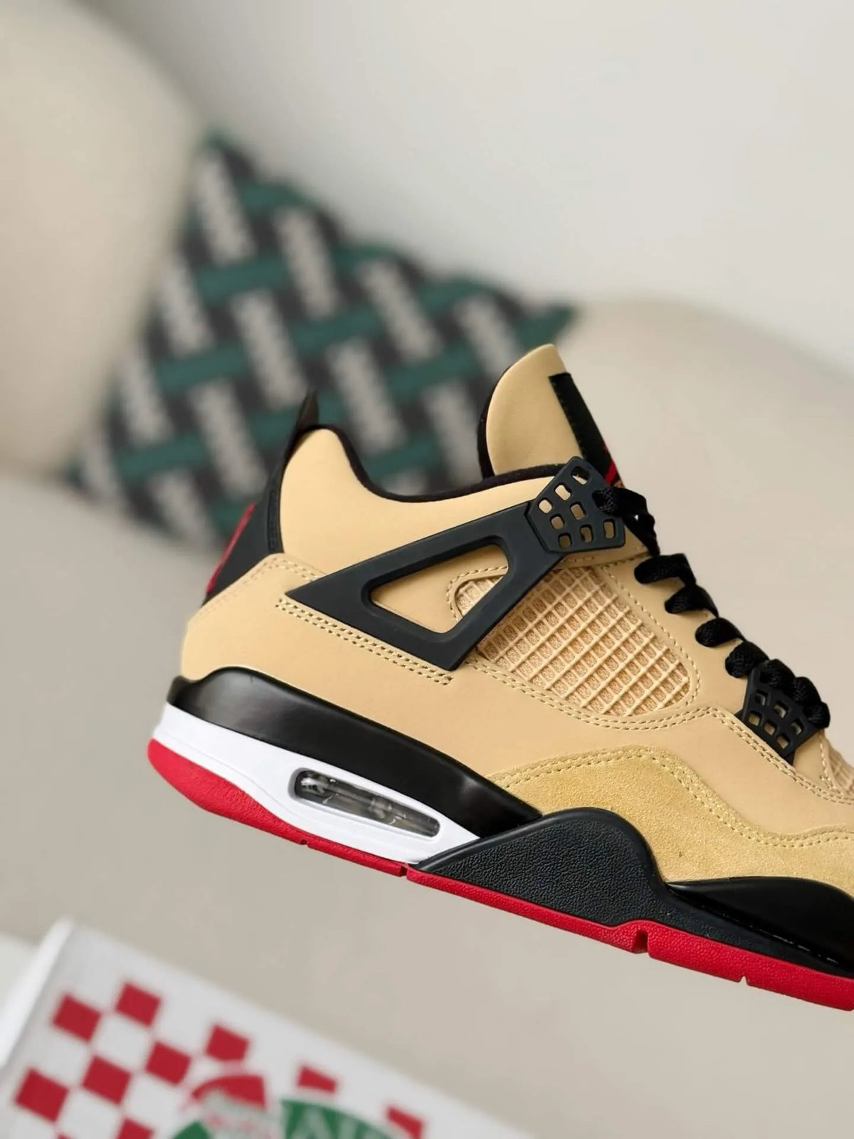 Air Jordan 4 Retro GS ‘Pizza’ Sneakers – Beige, Red & Black - OMYGOODS