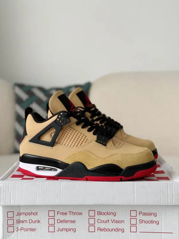 Air Jordan 4 Retro GS ‘Pizza’ Sneakers – Beige, Red & Black - OMYGOODS