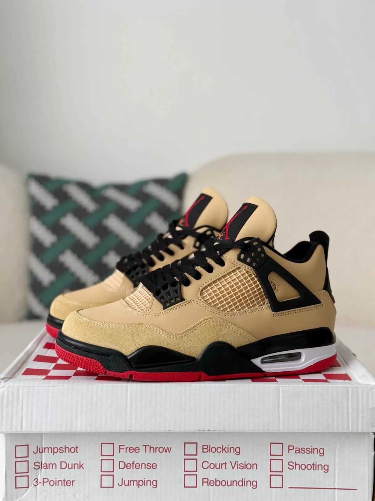 Air Jordan 4 Retro GS ‘Pizza’ Sneakers – Beige, Red & Black - OMYGOODS