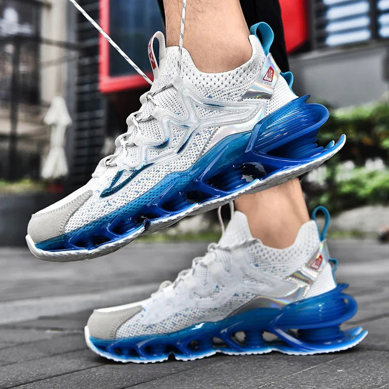 Nova Sole T84 Sneakers - LUXURYURBANWEAR in white and blue, combining mesh upper with gradient sole for a bold streetwear look.