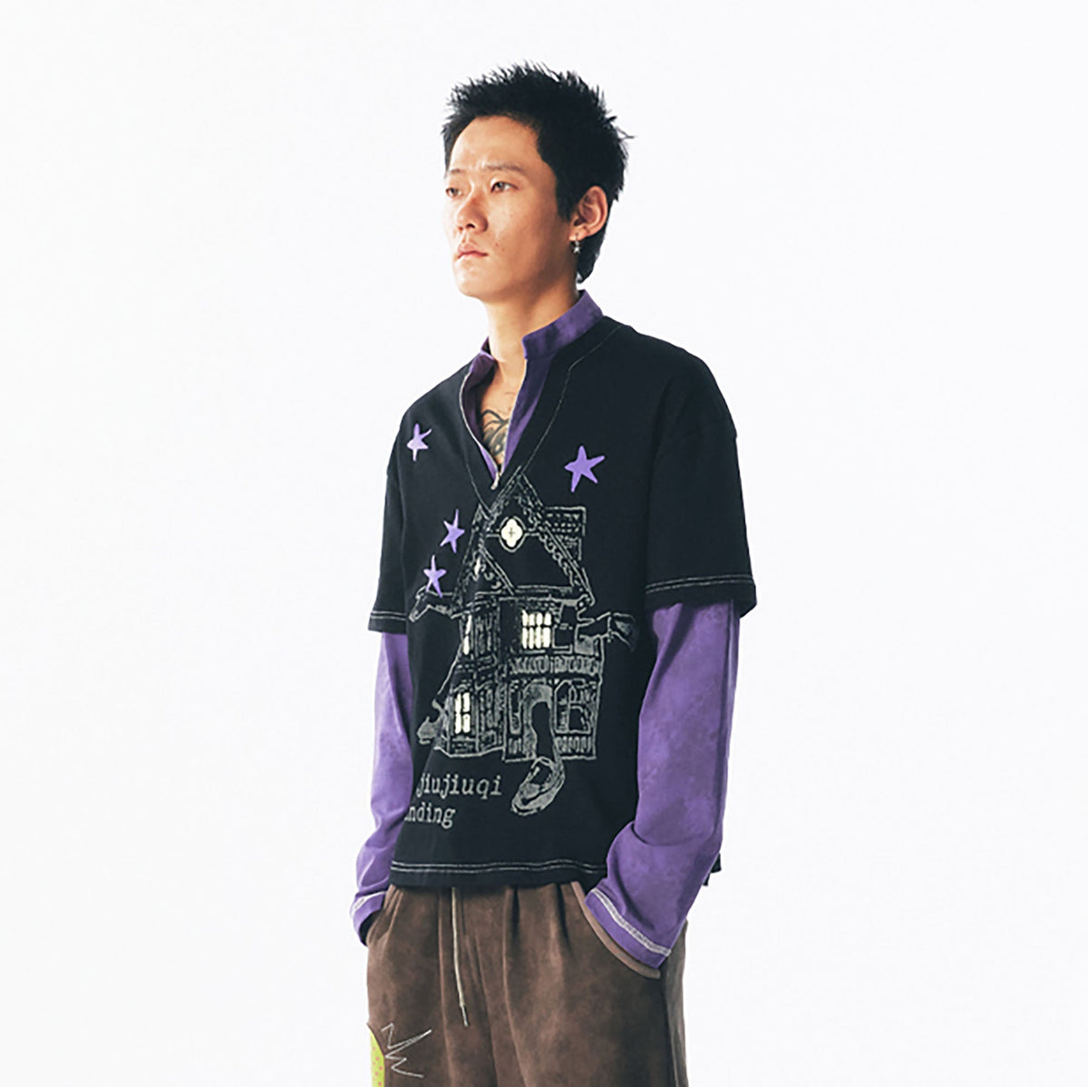 Layered Retro Graphic Long Sleeve Tee - Notkicks