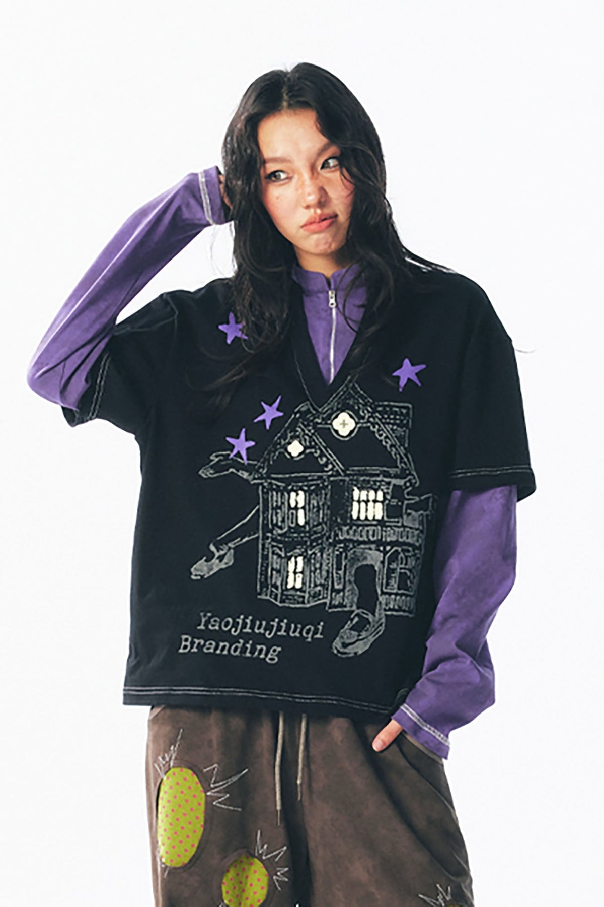 Layered Retro Graphic Long Sleeve Tee - Notkicks