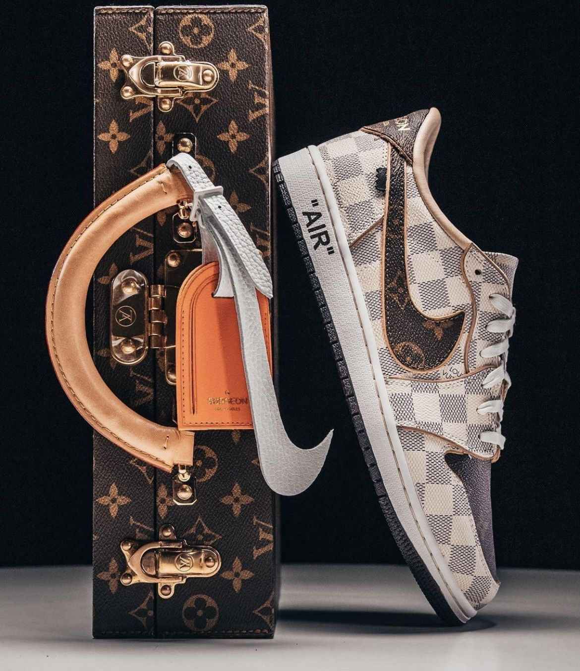 Custom Air Jordan 1 Low Damier Azur Brown Monogram Sneakers
