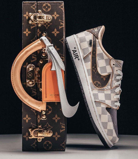 Custom Air Jordan 1 Low Damier Azur Brown Monogram Sneakers