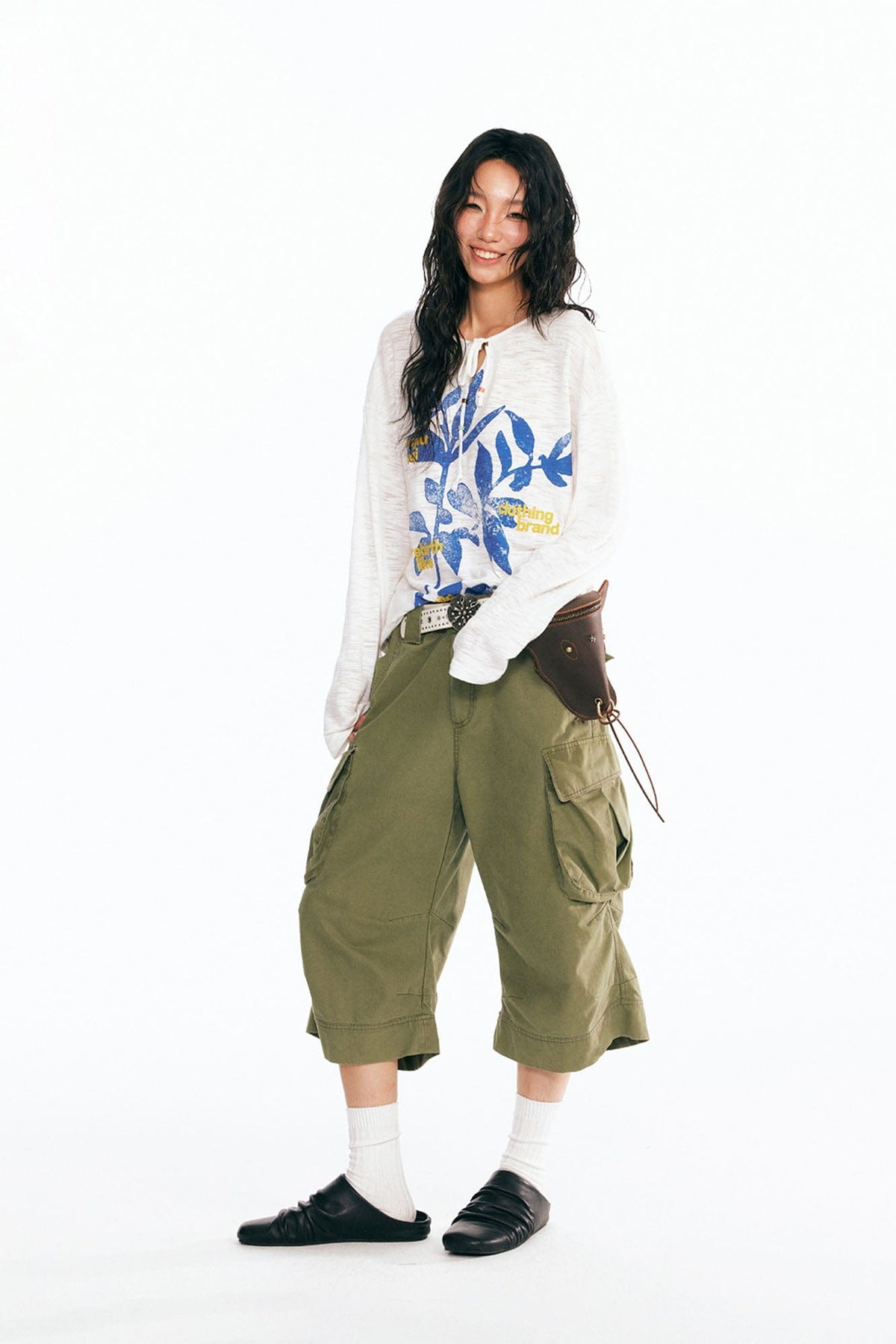 Sesame Leaf Drawstring Long-Sleeve Graphic Tee - Notkicks