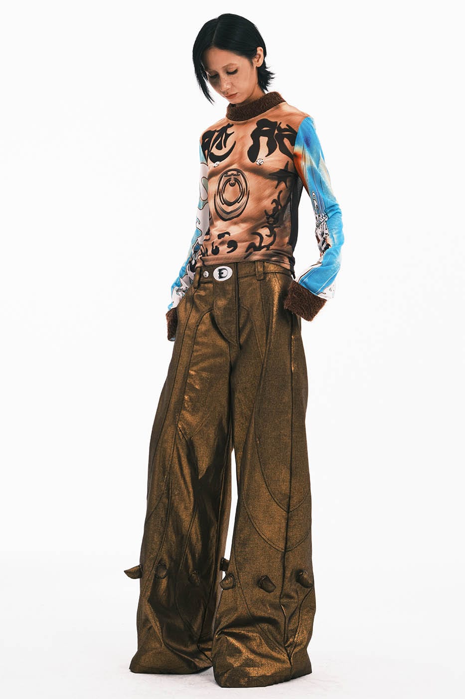 EMBRYO Tattoo-Illusion Sheer Mesh Long-Sleeve Top - Notkicks