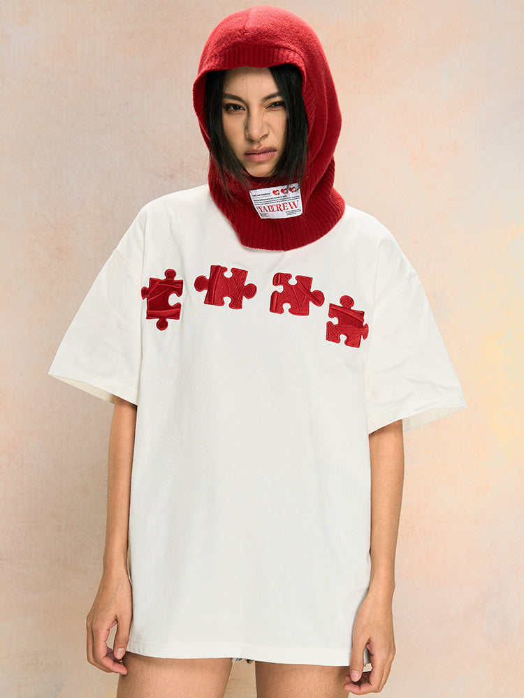 Unique 3D Textured Jigsaw Puzzle Embroidered Tee - Notkicks