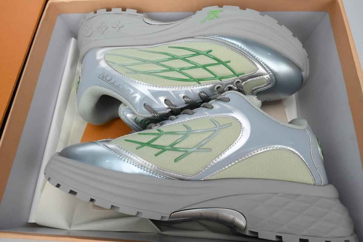 Custom LV Discovery Lace Up White Silver Green