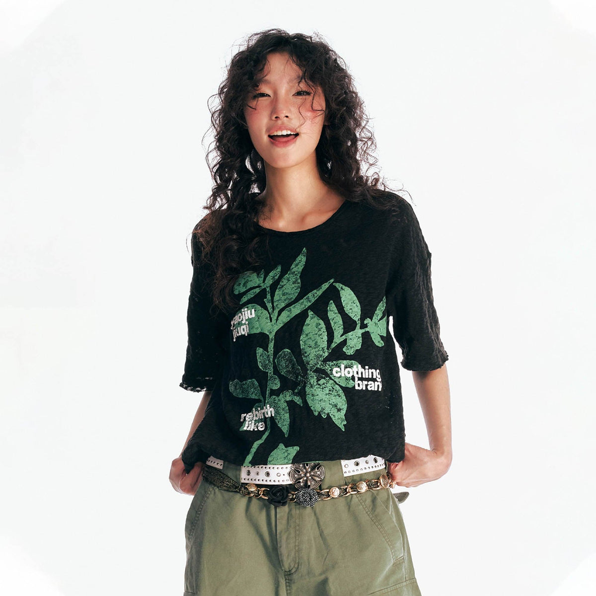 Burnout Sesame Leaf Graphic T-Shirt - Notkicks