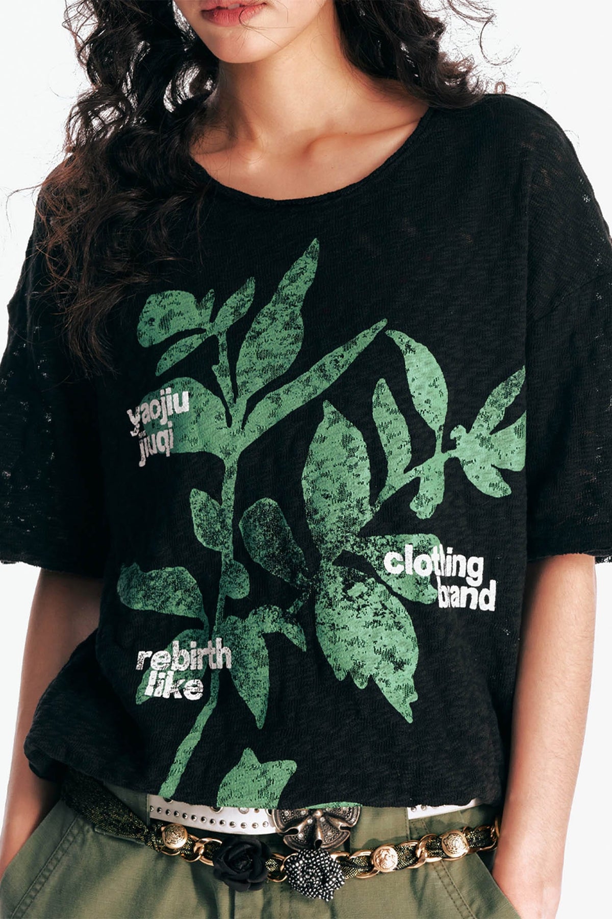 Burnout Sesame Leaf Graphic T-Shirt - Notkicks
