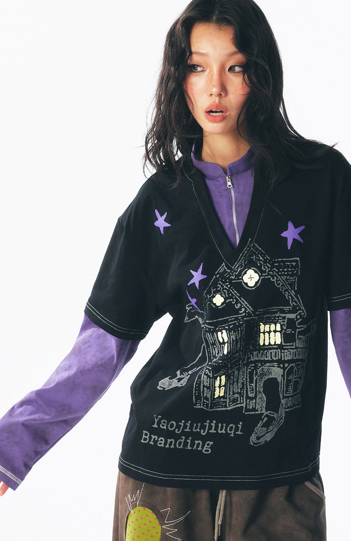 Layered Retro Graphic Long Sleeve Tee - Notkicks