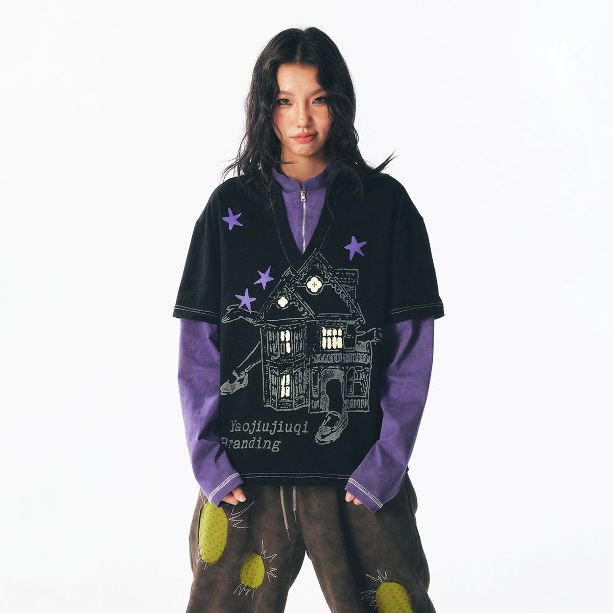 Layered Retro Graphic Long Sleeve Tee - Notkicks