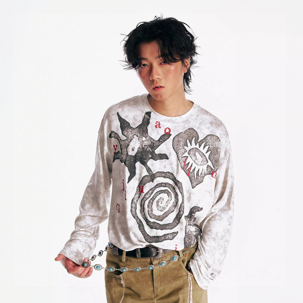 Washed Tribal Graphic Long Sleeve Tee - Notkicks