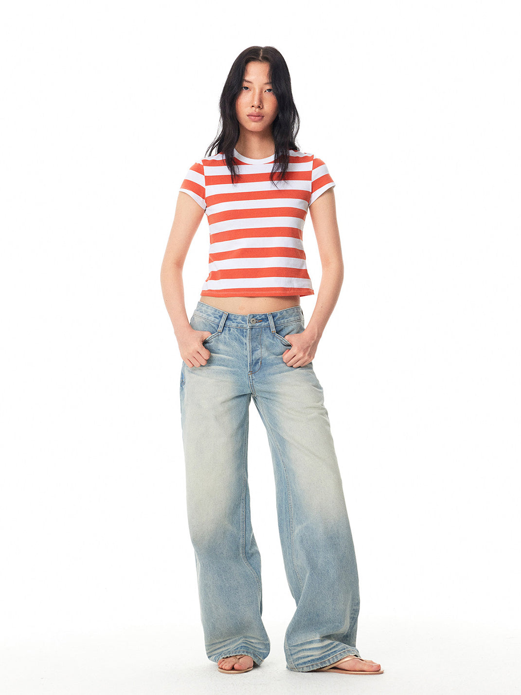 Color-Block Striped Crew-Neck Graphic Tee - Notkicks