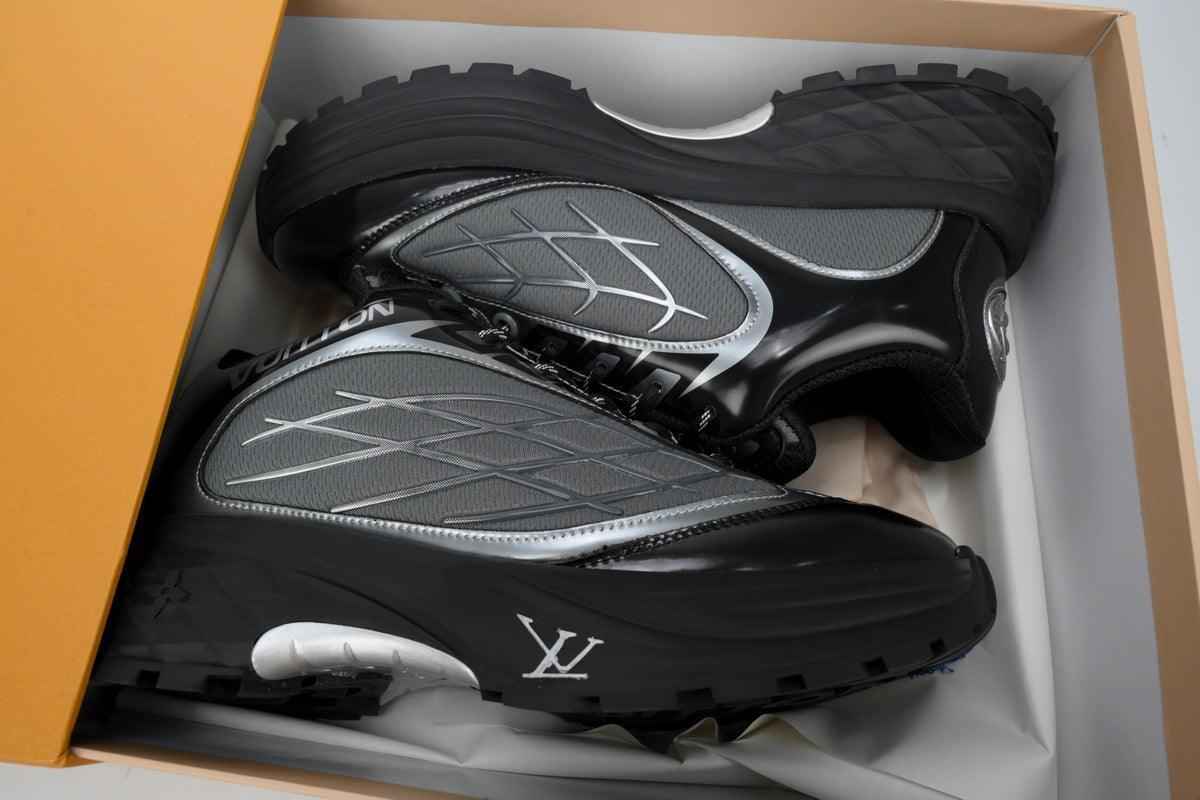 Custom LV Discovery Lace Up Black and White Silver