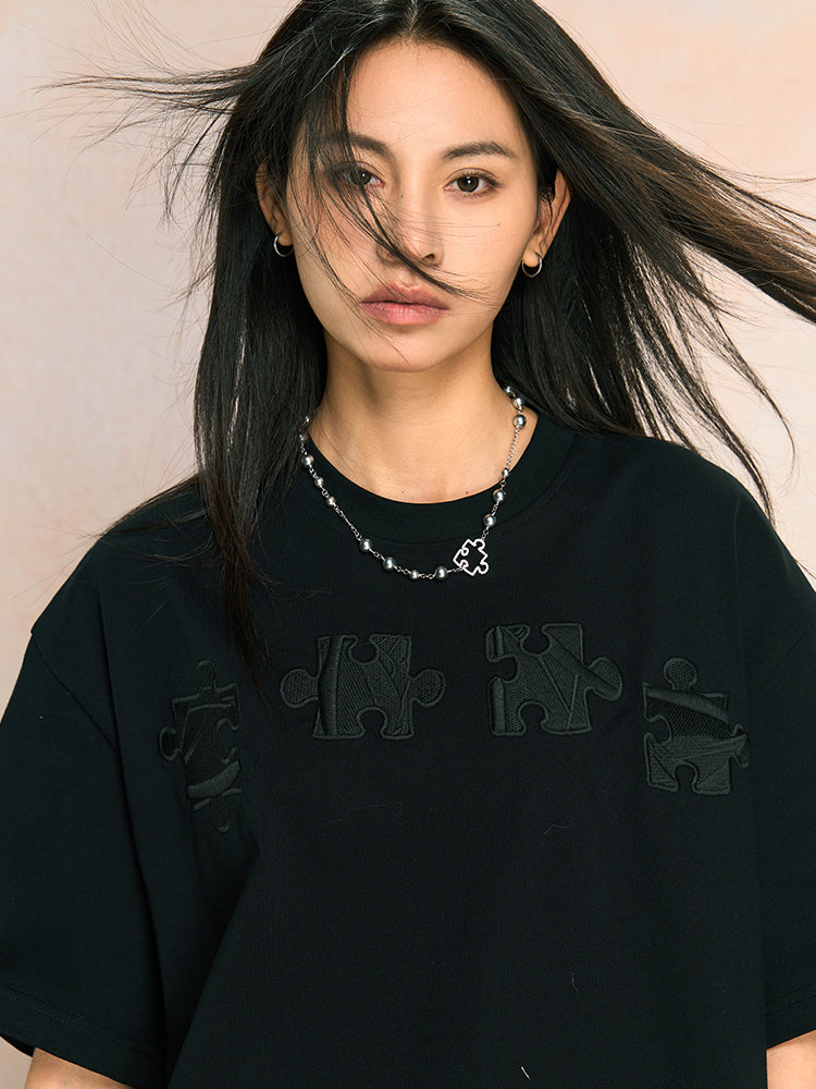 Unique 3D Textured Jigsaw Puzzle Embroidered Tee - Notkicks