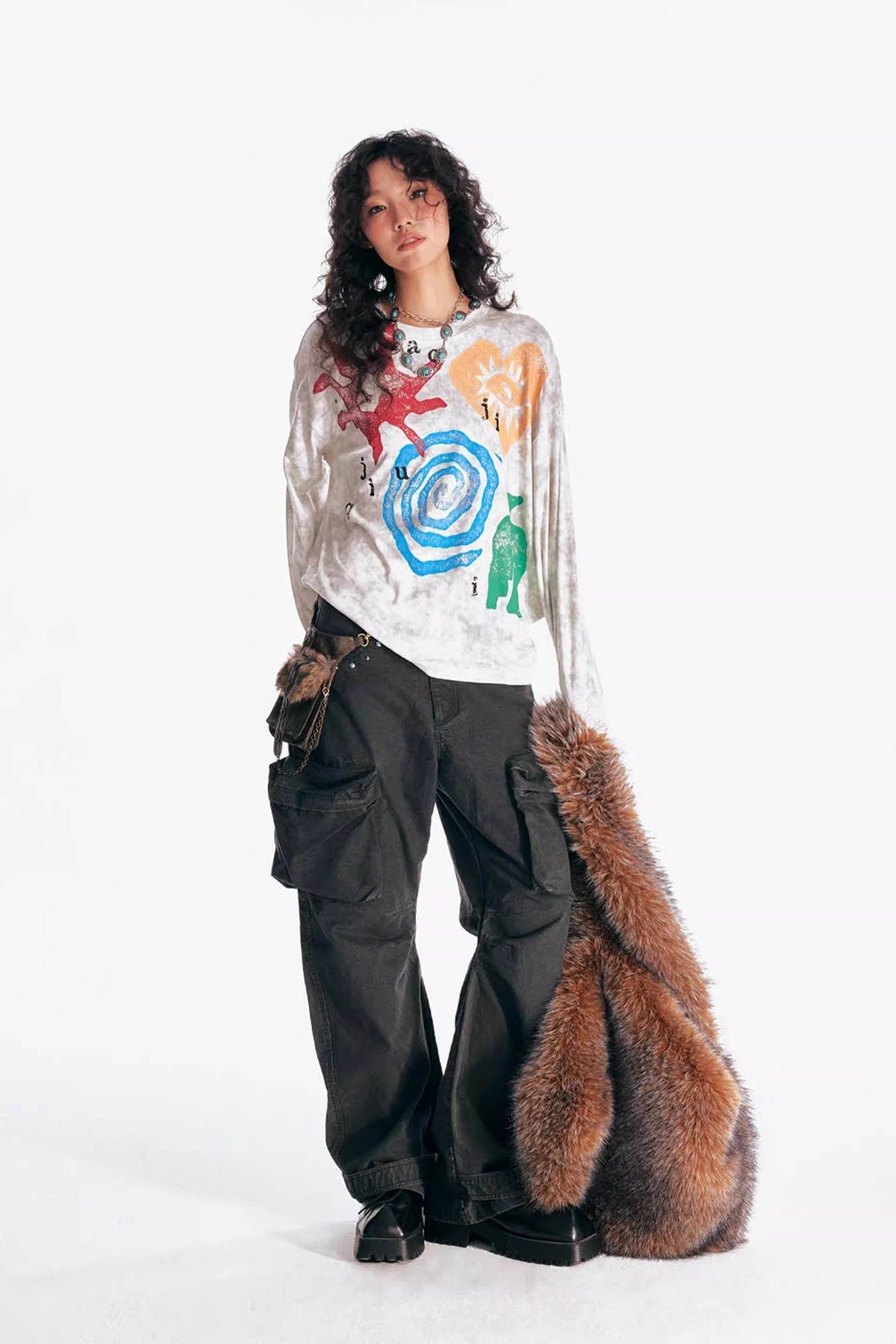 Washed Tribal Graphic Long Sleeve Tee - Notkicks