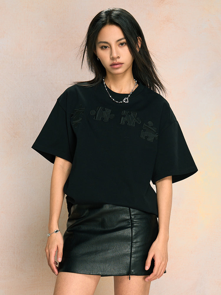 Unique 3D Textured Jigsaw Puzzle Embroidered Tee - Notkicks